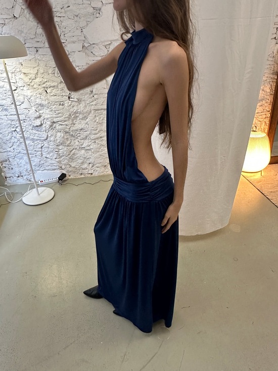 atfirstsight studios Dresses & Skirts - Backless Navy Halter Maxi Dress